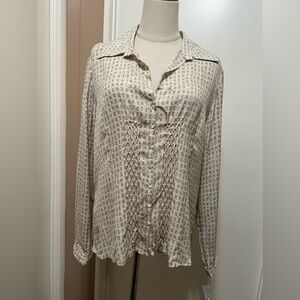 Talbots Vintage 100% Silk Blouse Creme And Tan Chain Print Career Size 16P NWT